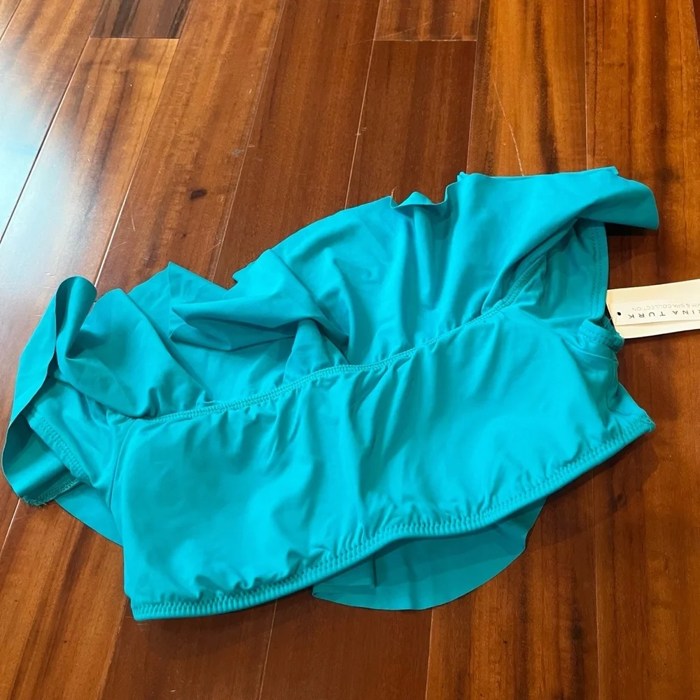 New NWT Trina Turk Swim & Spa‎ Teal Turquoise Bikini Top Ruffle Swimsuit Size 6